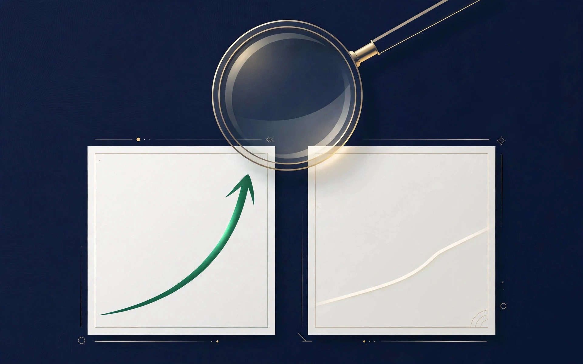 Magnifying glass over two rate cards, one with a steep compounding growth arrow