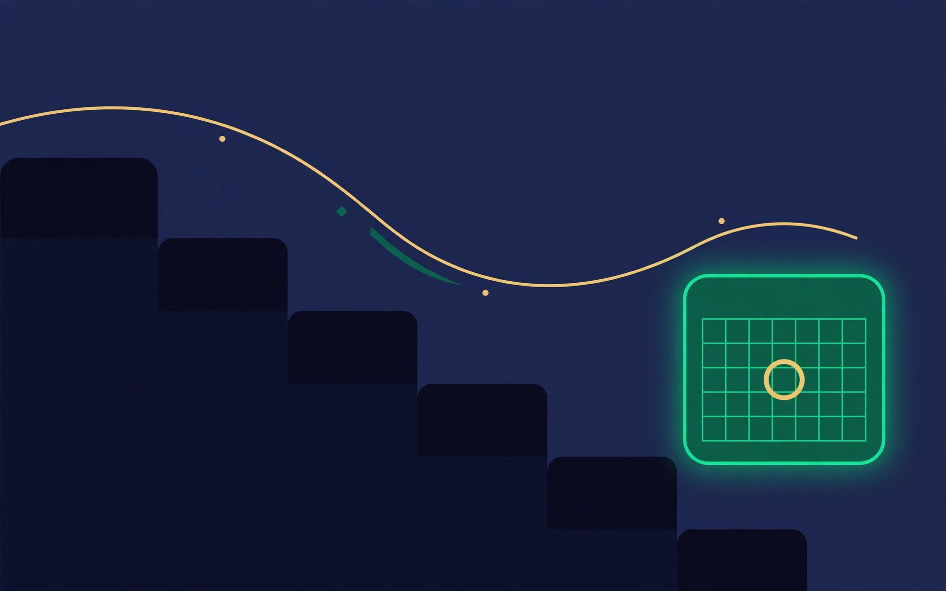 Editorial illustration of shrinking debt blocks descending toward a glowing calendar with a circled debt-free date