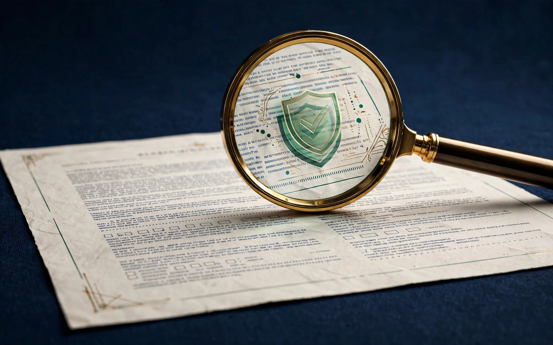 Magnifying glass revealing a hidden shield in loan contract fine print