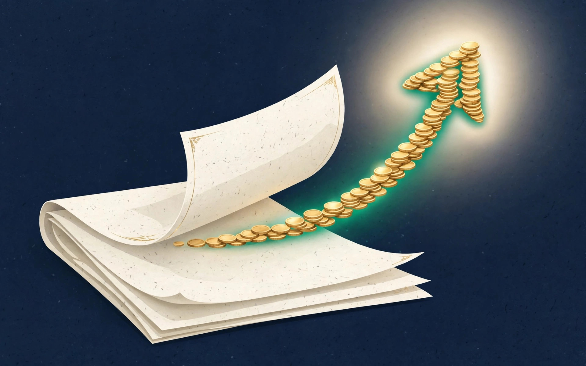Calendar page turning to reveal gold coins rising in an upward arrow — symbolizing the 2027 Social Security raise.